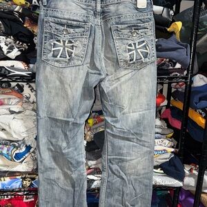 Y2K Helix Grunge Embroidered  Bootcut Jeans Size 34x30